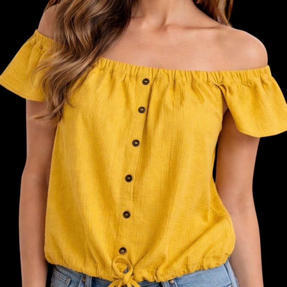 Madewell Texture & Thread Off-the-Shoulder Yellow Top | Size M